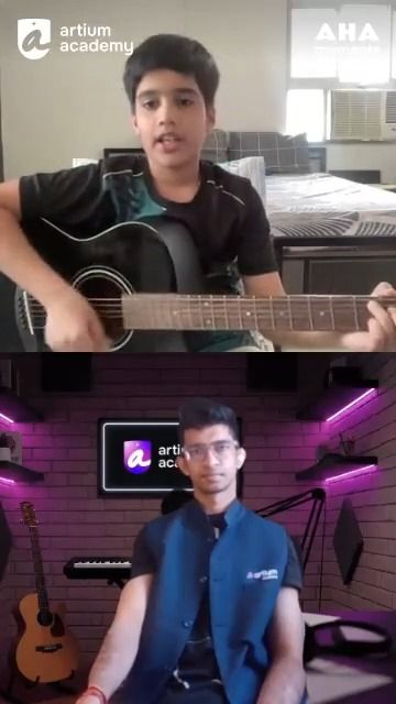 Madhav plays acoustic guitar in an AHA Moment